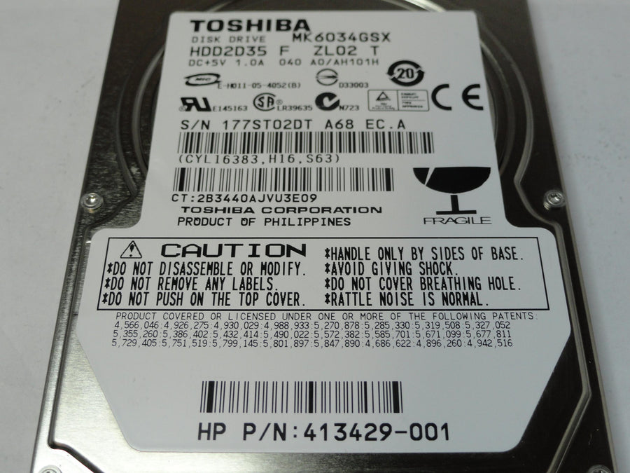 HDD2D35 - Toshiba HP 60GB SATA 5400rpm 2.5in HDD - Refurbished