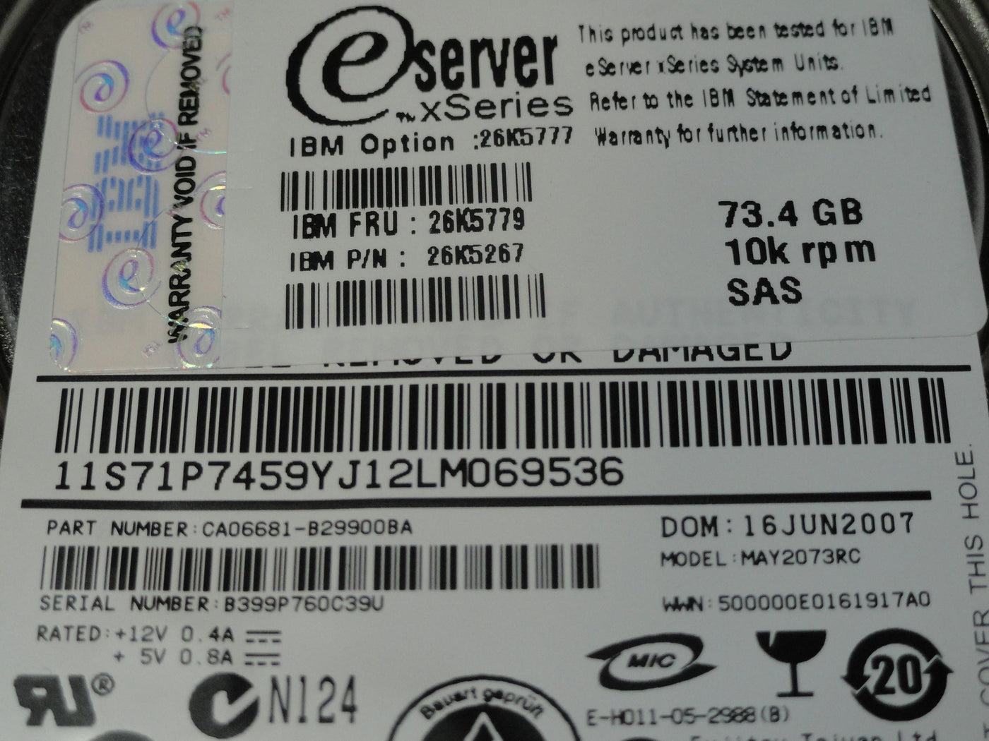 PR20183_CA06681-B29900BA_Fujitsu IBM 73Gb SATA 10Krpm 2.5in HDD - Image3