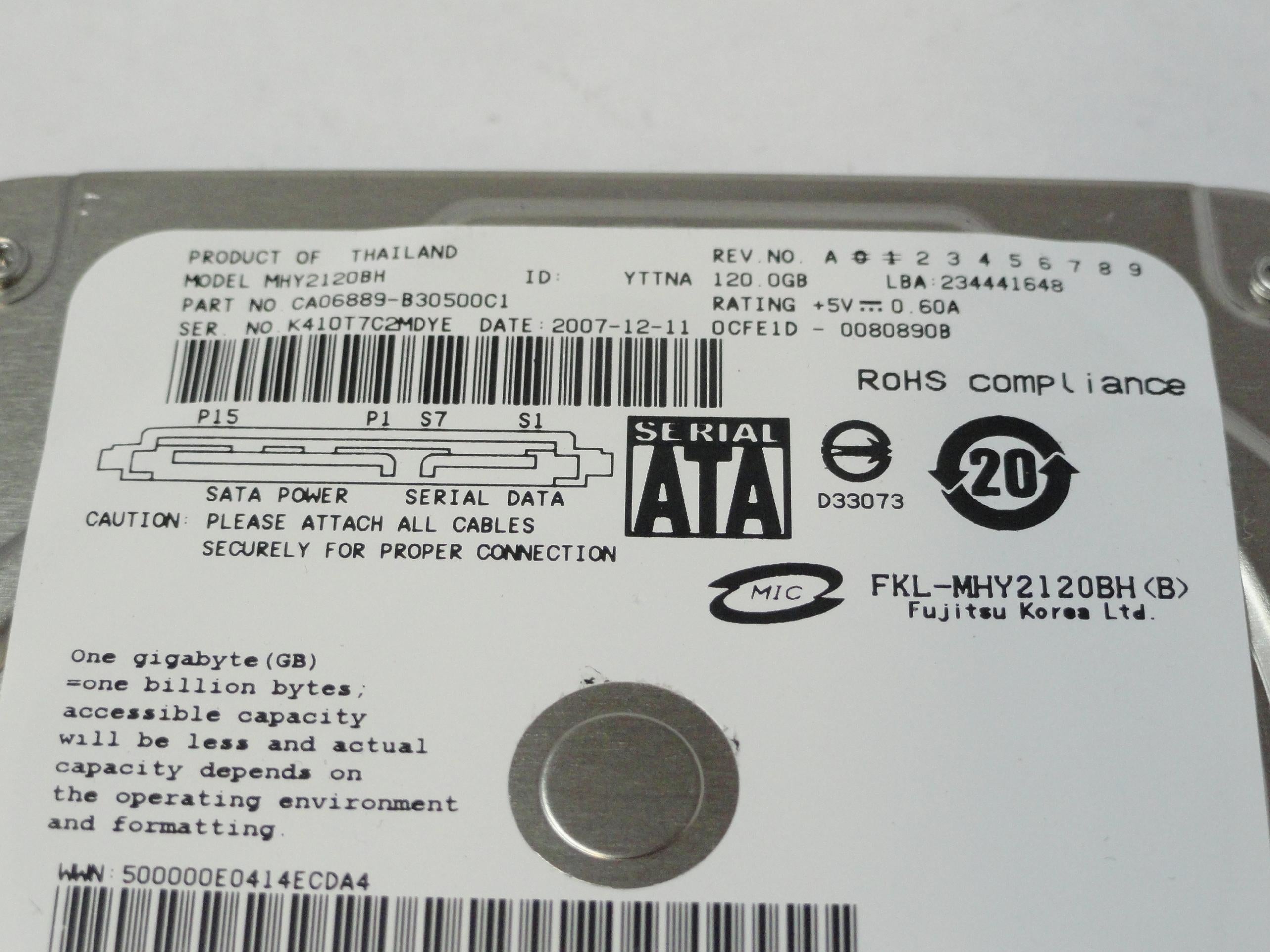 PR20190_CA06889-B30500C1_Fujitsu HP 120Gb SATA 5400rpm 2.5in HDD - Image2