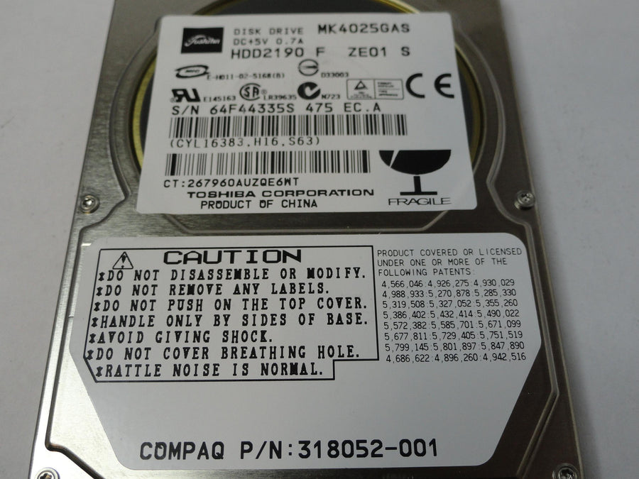 HDD2190 - Toshiba Compaq 40GB IDE 4200rpm 2.5in HDD - Refurbished