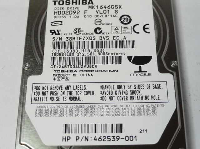 HDD2D92 - Toshiba HP 160Gb SATA 5400rpm 2.5in HDD - Refurbished