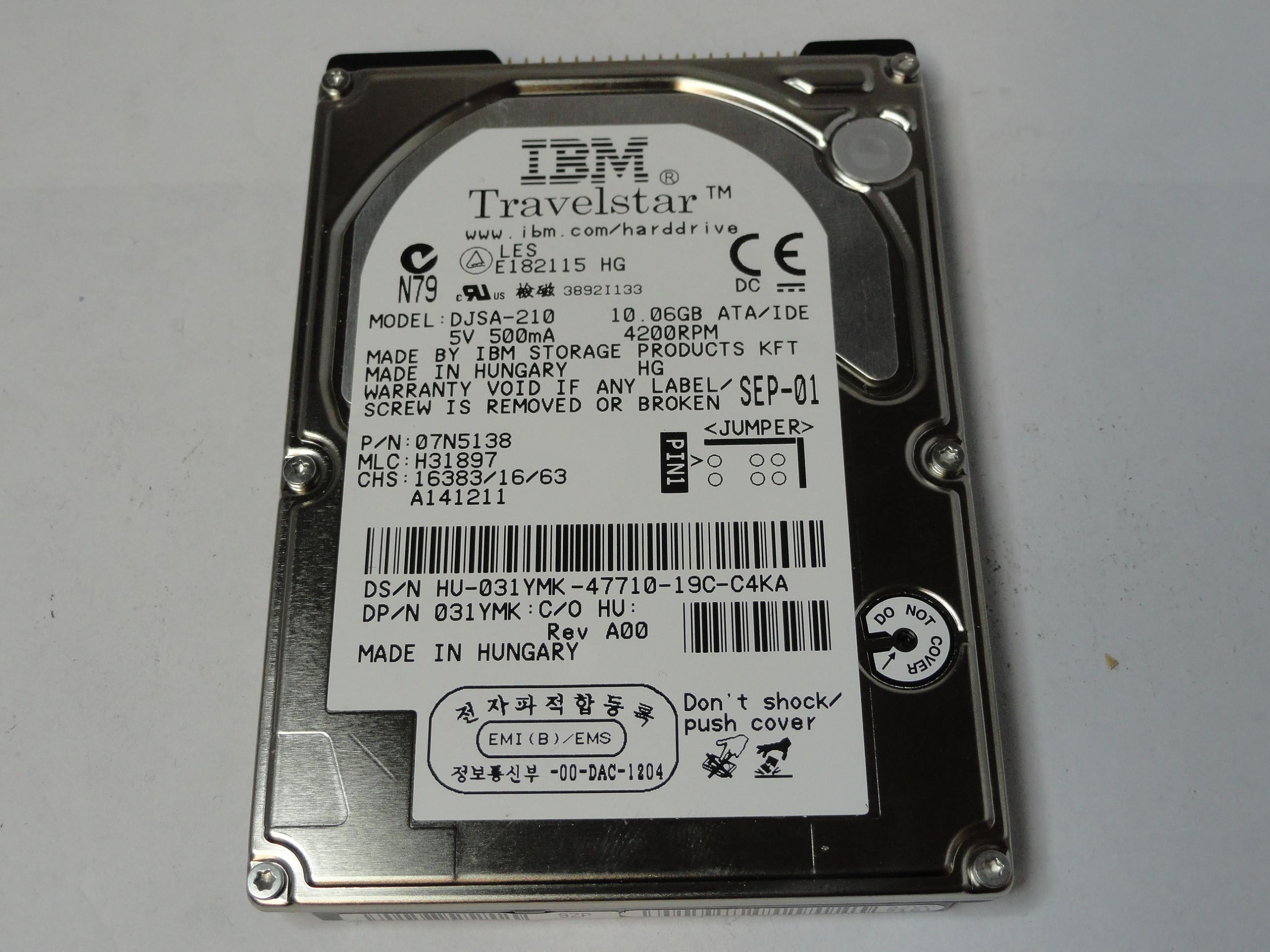 PR20261_07N5138_IBM Dell 10Gb Ide 4200rpm 2.5in HDD - Image2