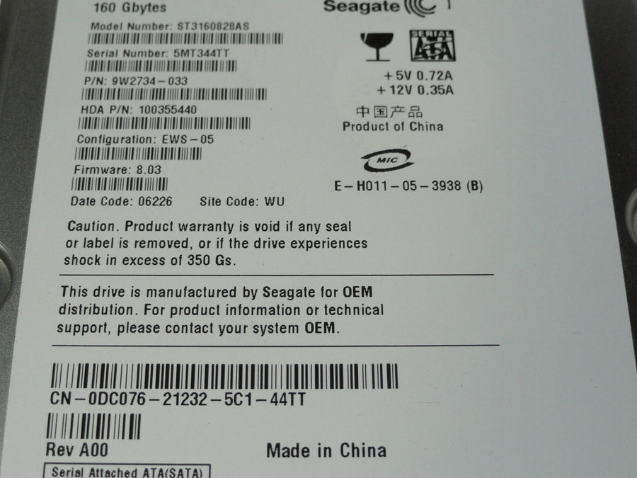 9W2734-033 - Seagate Dell 160Gb SATA 7200rpm 3.5in HDD - Refurbished
