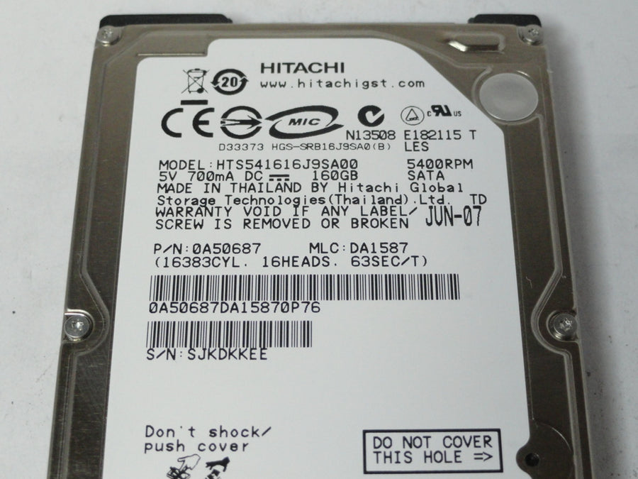 0A50687 - Hitachi 160Gb SATA 5400rpm 2.5in HDD - Refurbished