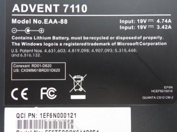 Advent 7110 - Advent 7110 1.7Ghz 1Gb Ram No HDD Laptop - Silver & Black - With PSU - CD-RW/DVD-RW Drive - USED