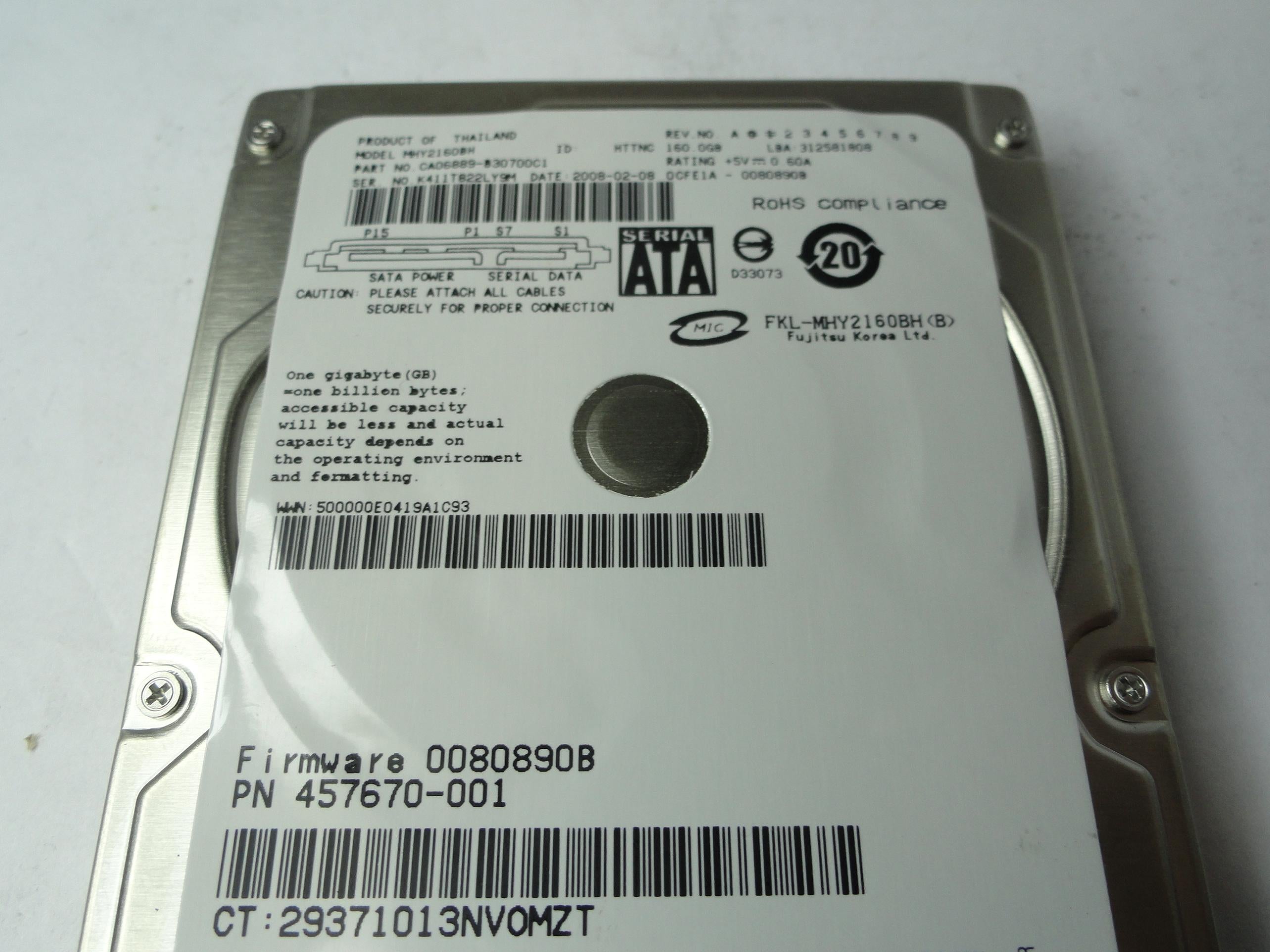 CA06889-B30700C1 - Fujitsu HP 160Gb SATA 5400rpm 2.5in HDD - Refurbished
