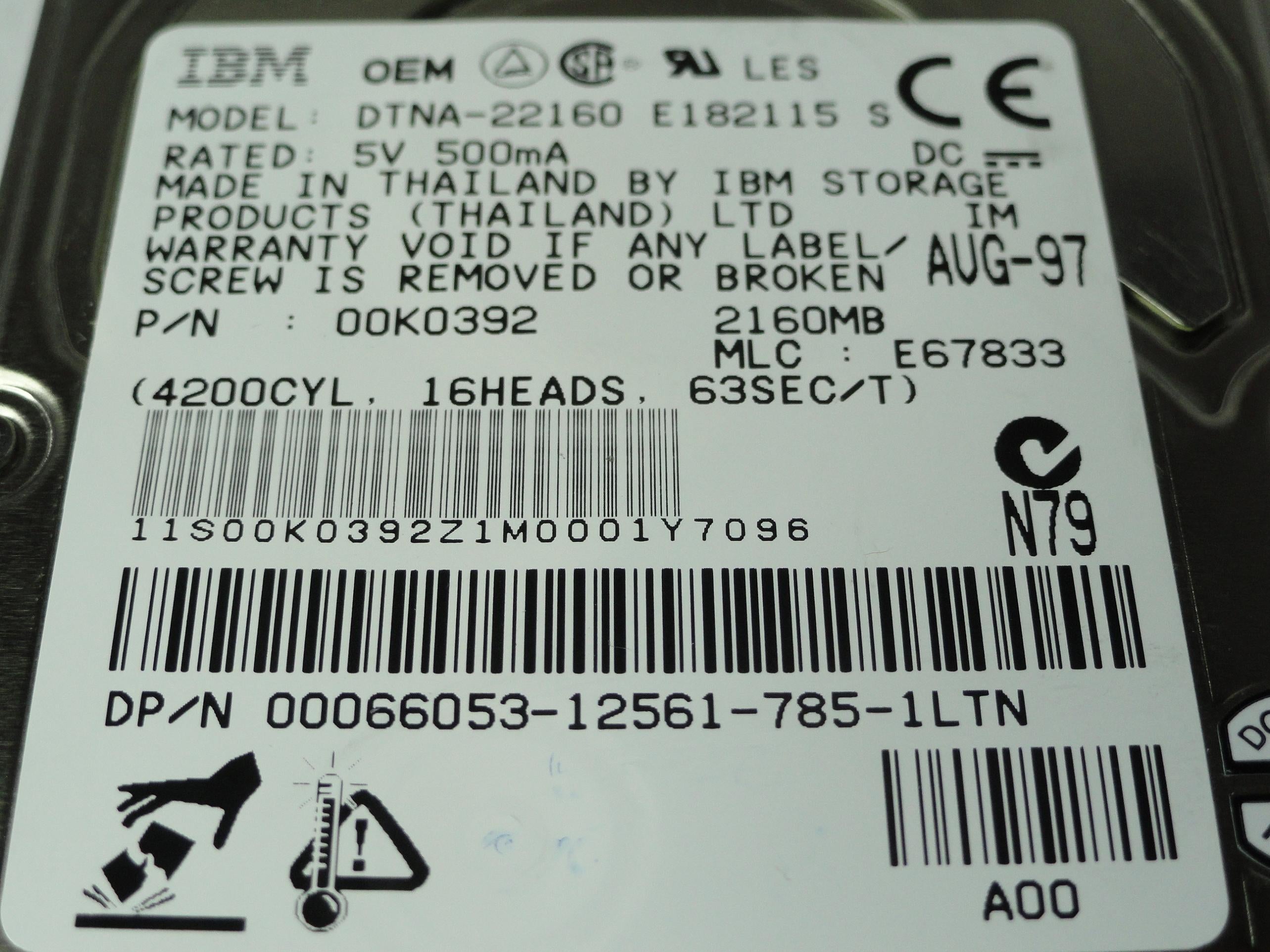 00K0392 - IBM Dell 2.1Gb IDE 4200rpm IDE 2.5in HDD - Refurbished