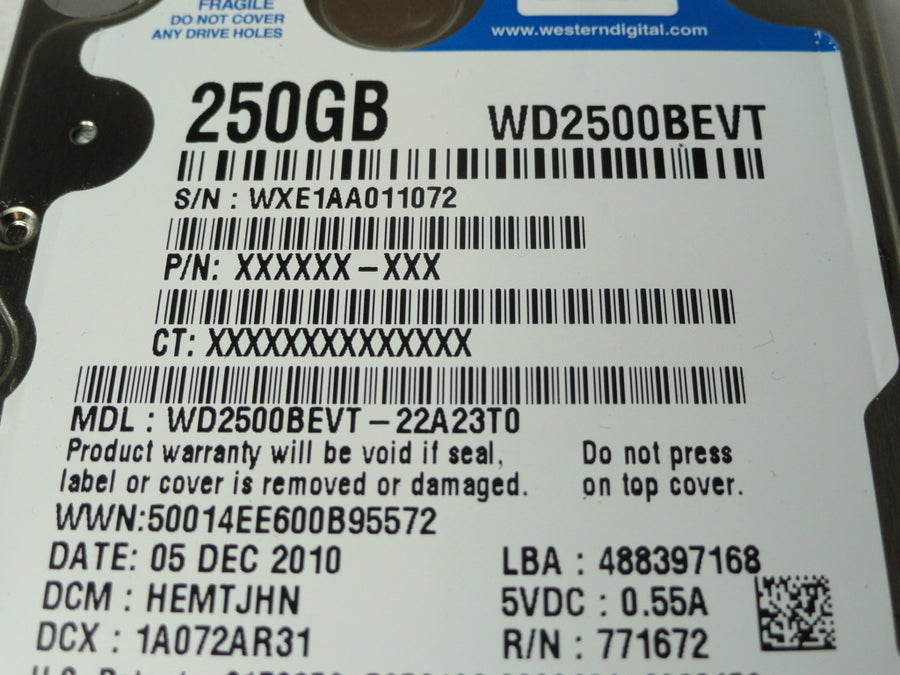 WD2500BEVT-22A23T0 - Western Digital 250Gb SATA 5400rpm 2.5in HDD - Refurbished