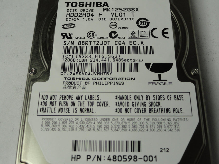 HDD2H04 - Toshiba Compaq 120Gb SATA 5400rpm 2.5in HDD - USED