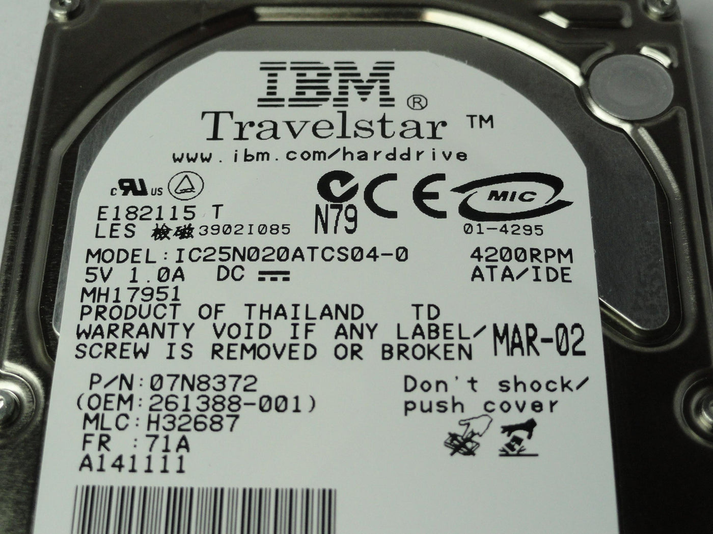 07N8372 - IBM Compaq 20Gb IDE 4200rpm 2.5in HDD - Refurbished