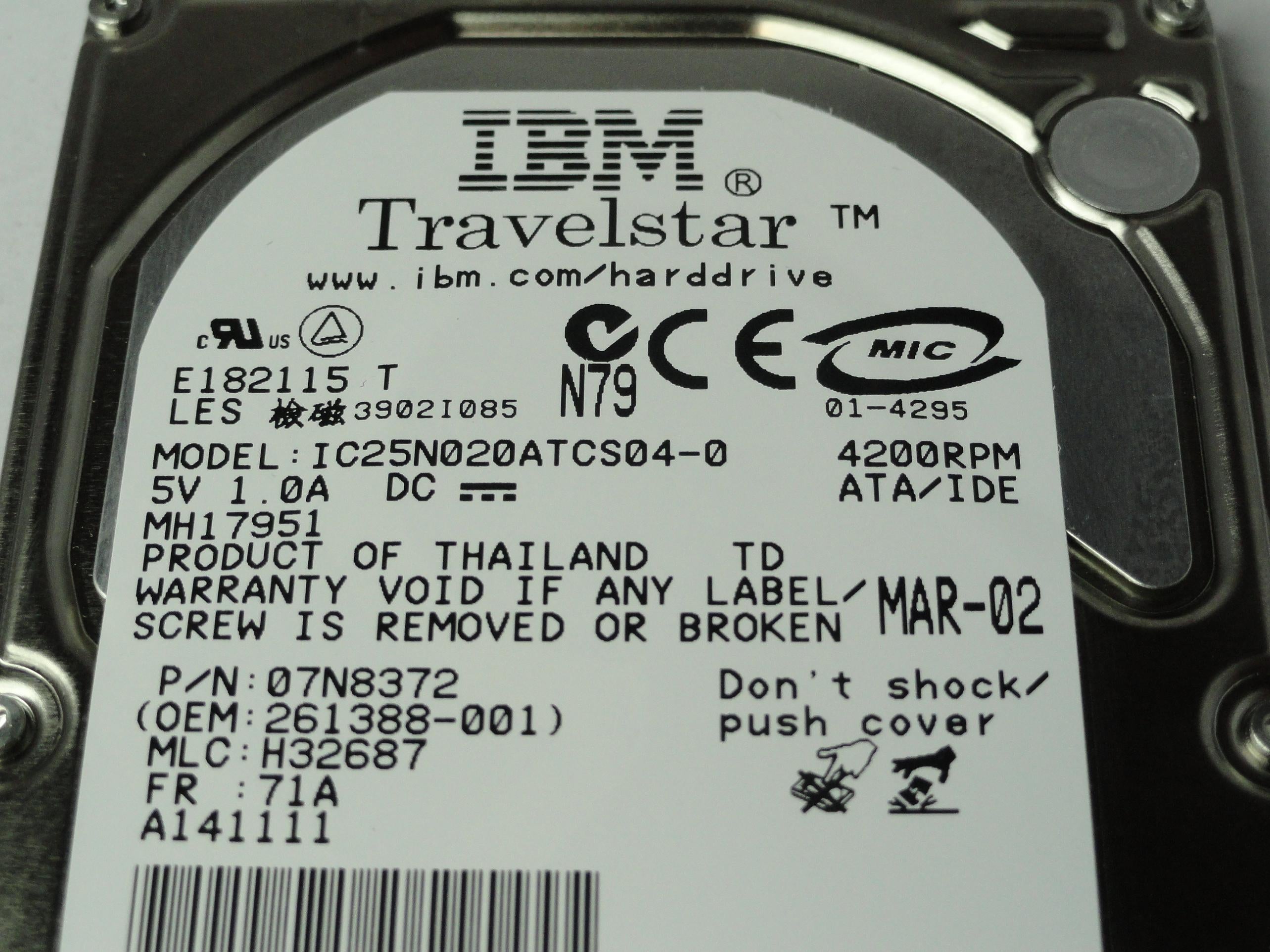 07N8372 - IBM Compaq 20Gb IDE 4200rpm 2.5in HDD - Refurbished