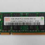HYMP512S64CP8-Y5 - Hynix 1GB 200p PC2-5300 CL5 16c 64x8 DDR2-667 2Rx8 1.8V SODIMM - Refurbished