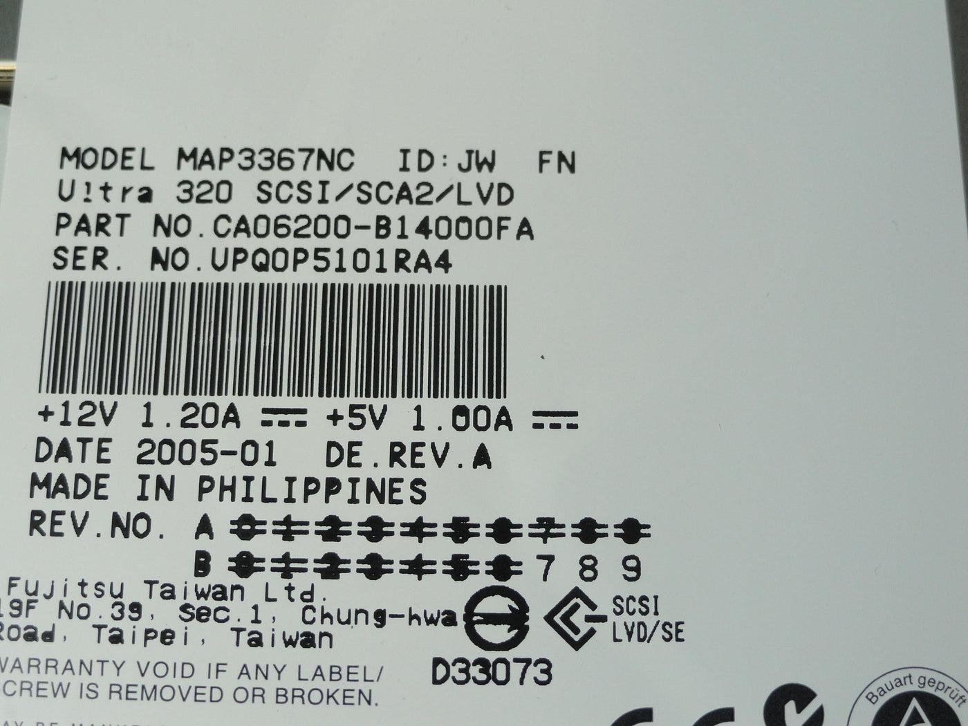CA06200-B14000FA - Fujitsu 36Gb SCSI 80 Pin 10Krpm 3.5in HDD - Refurbished