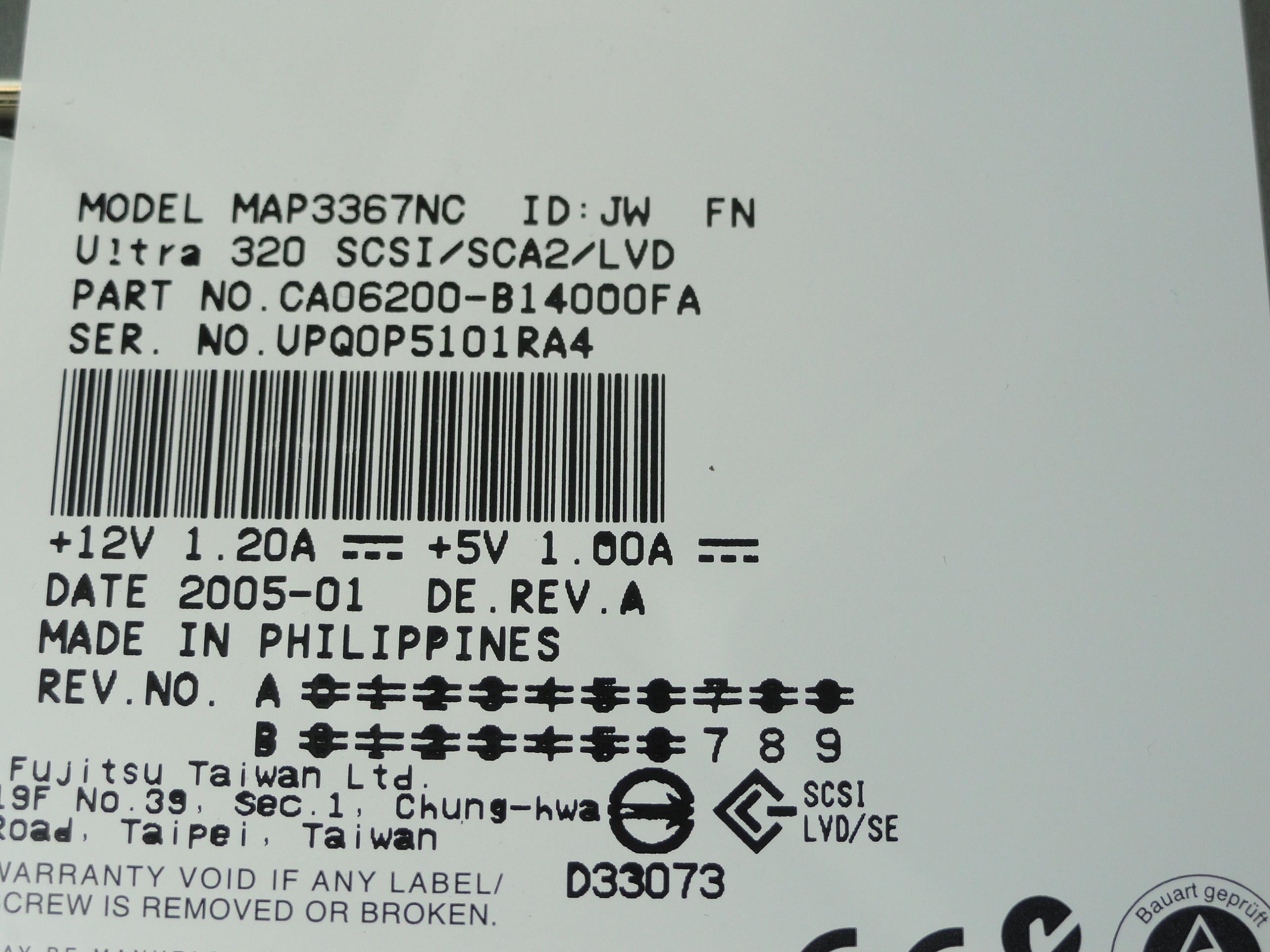 CA06200-B14000FA - Fujitsu 36Gb SCSI 80 Pin 10Krpm 3.5in HDD - Refurbished