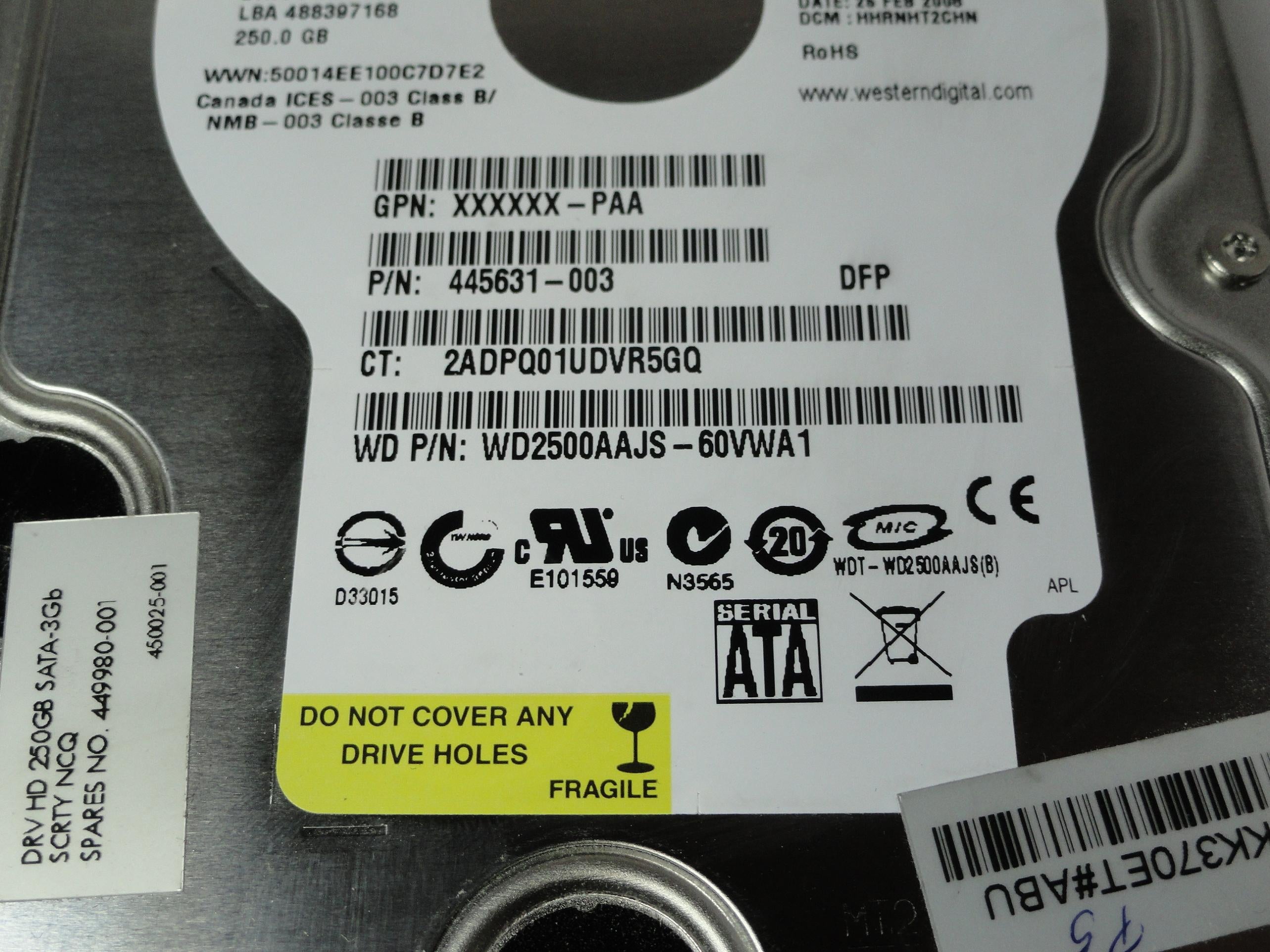 PR20865_WD2500AAJS-60VWA1_Western Digital HP 250Gb SATA 7200rpm 3.5in HDD - Image2