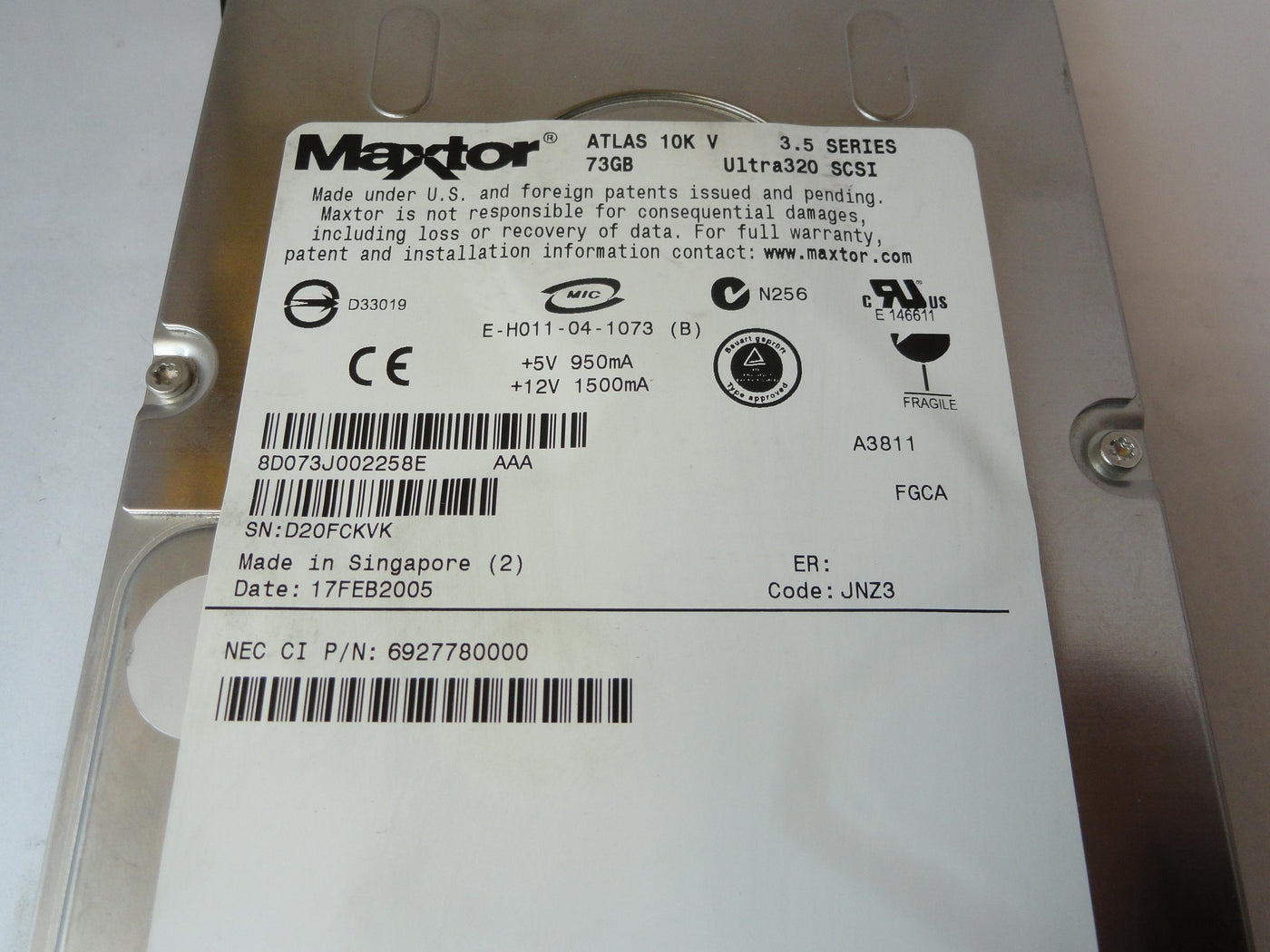 PR21099_8D073J0-02258E_Maxtor NEC 73GB SCSI 80 Pin 10Krpm 3.5in HDD - Image4
