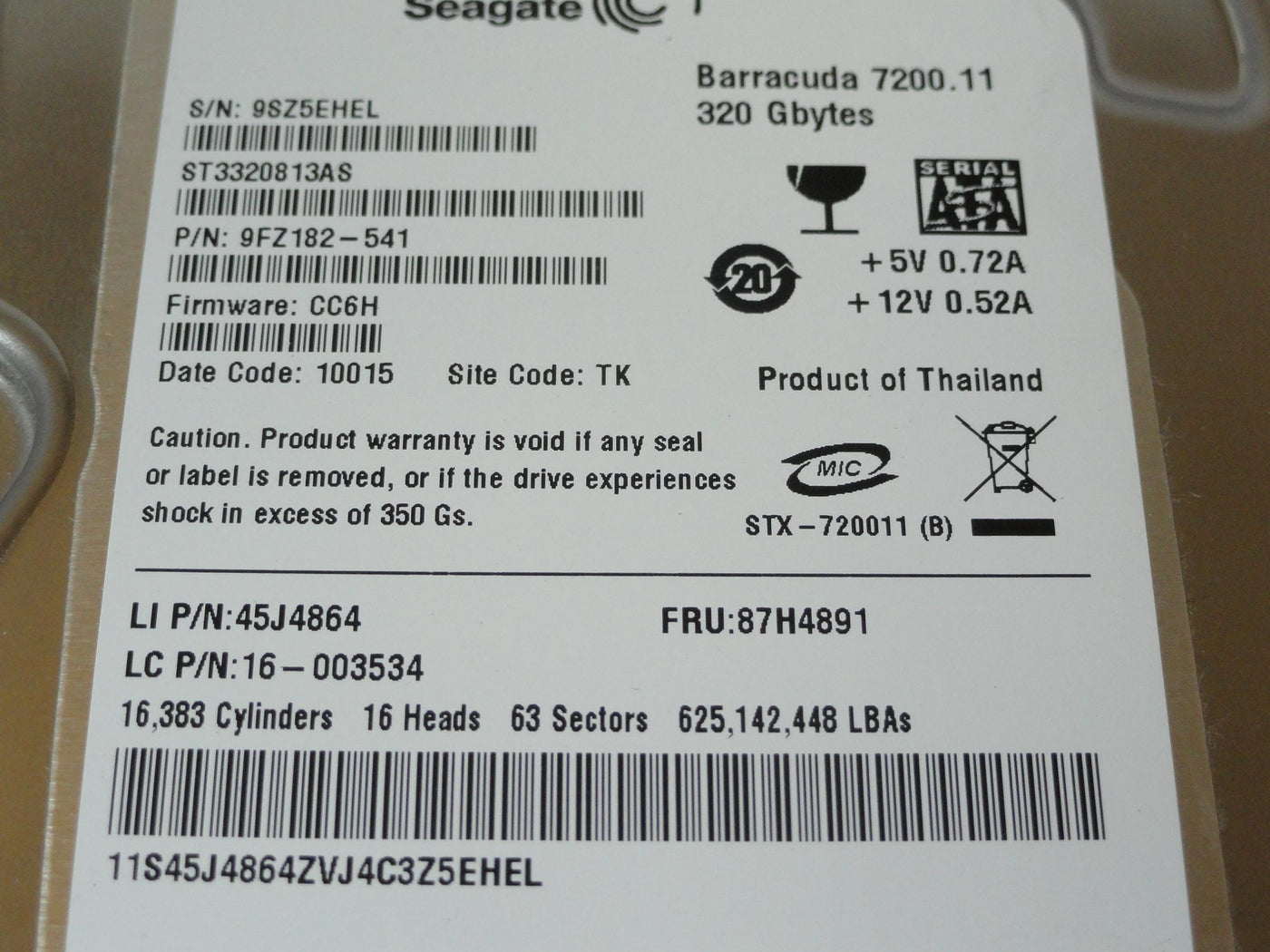 PR24483_9FZ182-541_Seagate IBM 320Gb SATA 7200rpm 3.5in HDD - Image2