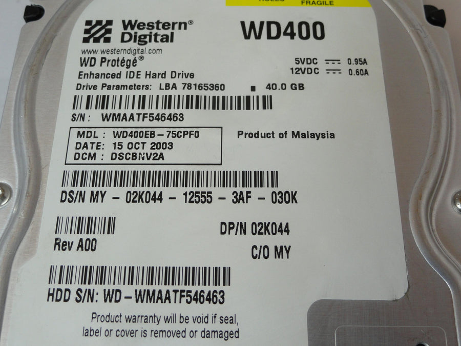 PR21138_WD400EB-75CPF0_Western Digital Dell 40GB IDE 7200rpm 3.5in HDD - Image2