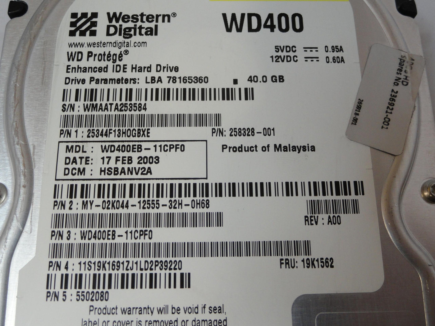 PR21176_WD400EB-11CPF0_Western Digital 40Gb IDE 7200rpm 3.5in HDD - Image2