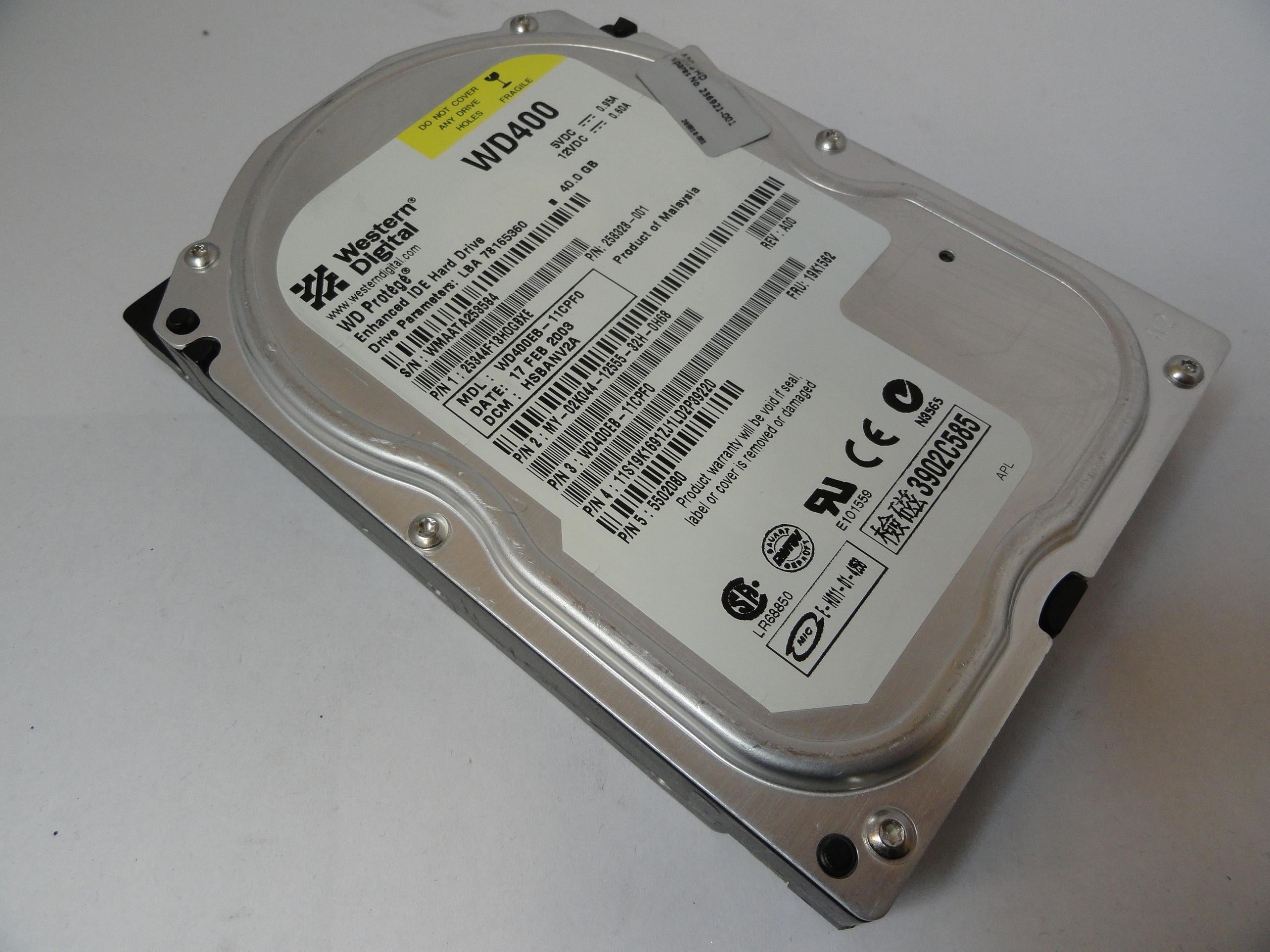 PR21176_WD400EB-11CPF0_Western Digital 40Gb IDE 7200rpm 3.5in HDD - Image3
