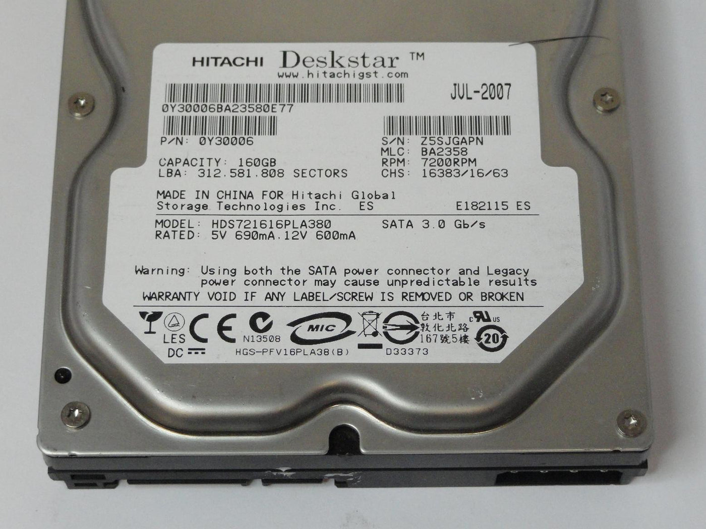 PR13890_0Y30006_Hitachi 160GB SATA 7200rpm 3.5in HDD - Image3