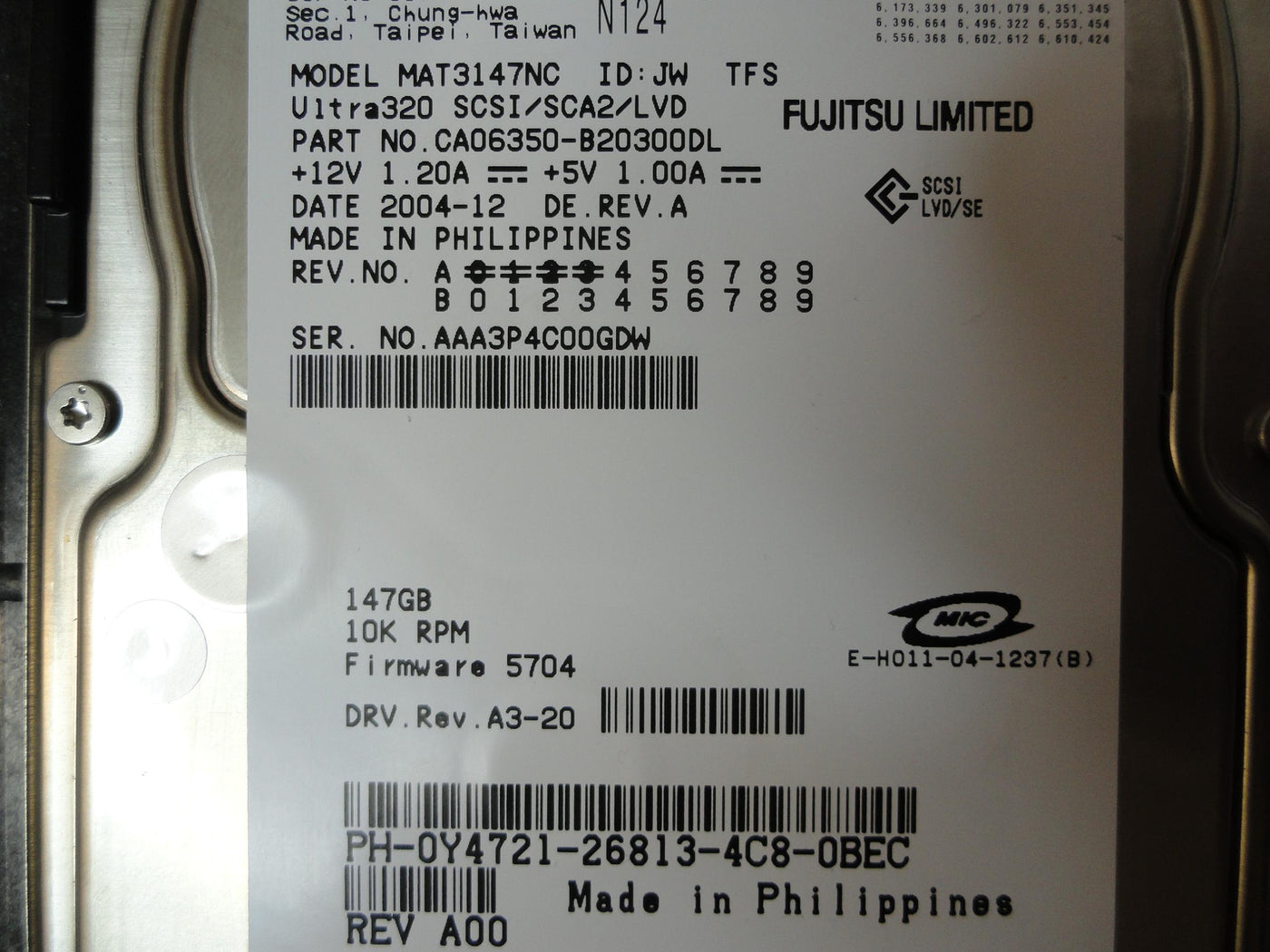 PR21299_CA06350-B20300DL_Fujitsu Dell 147GB SCSI 80 Pin 10Krpm 3.5in HDD - Image3