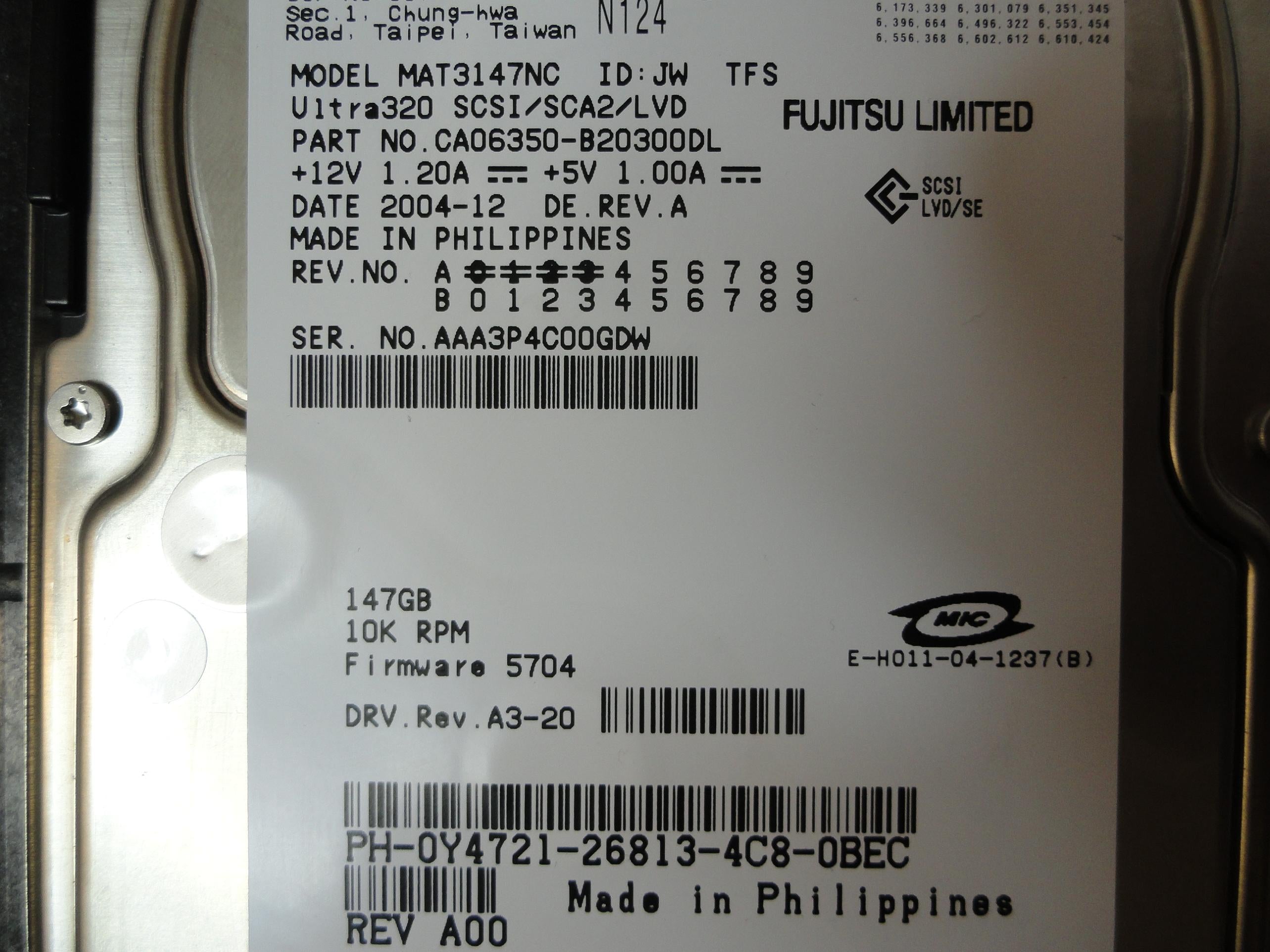 PR21299_CA06350-B20300DL_Fujitsu Dell 147GB SCSI 80 Pin 10Krpm 3.5in HDD - Image3
