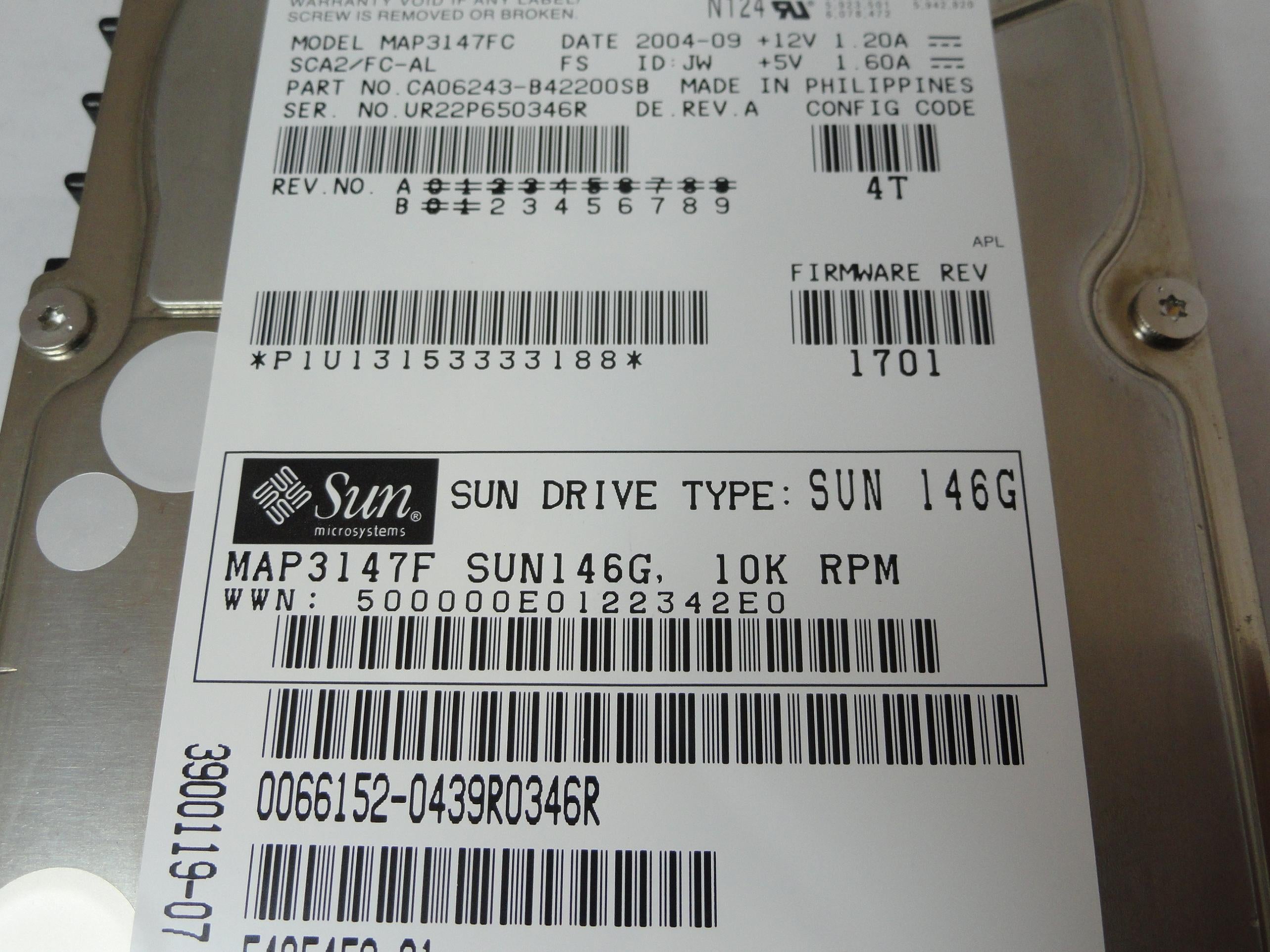 CA06243-B42200SB - Fujitsu SUN 146Gb Fibre Channel 10Krpm 3.5in HDD - USED