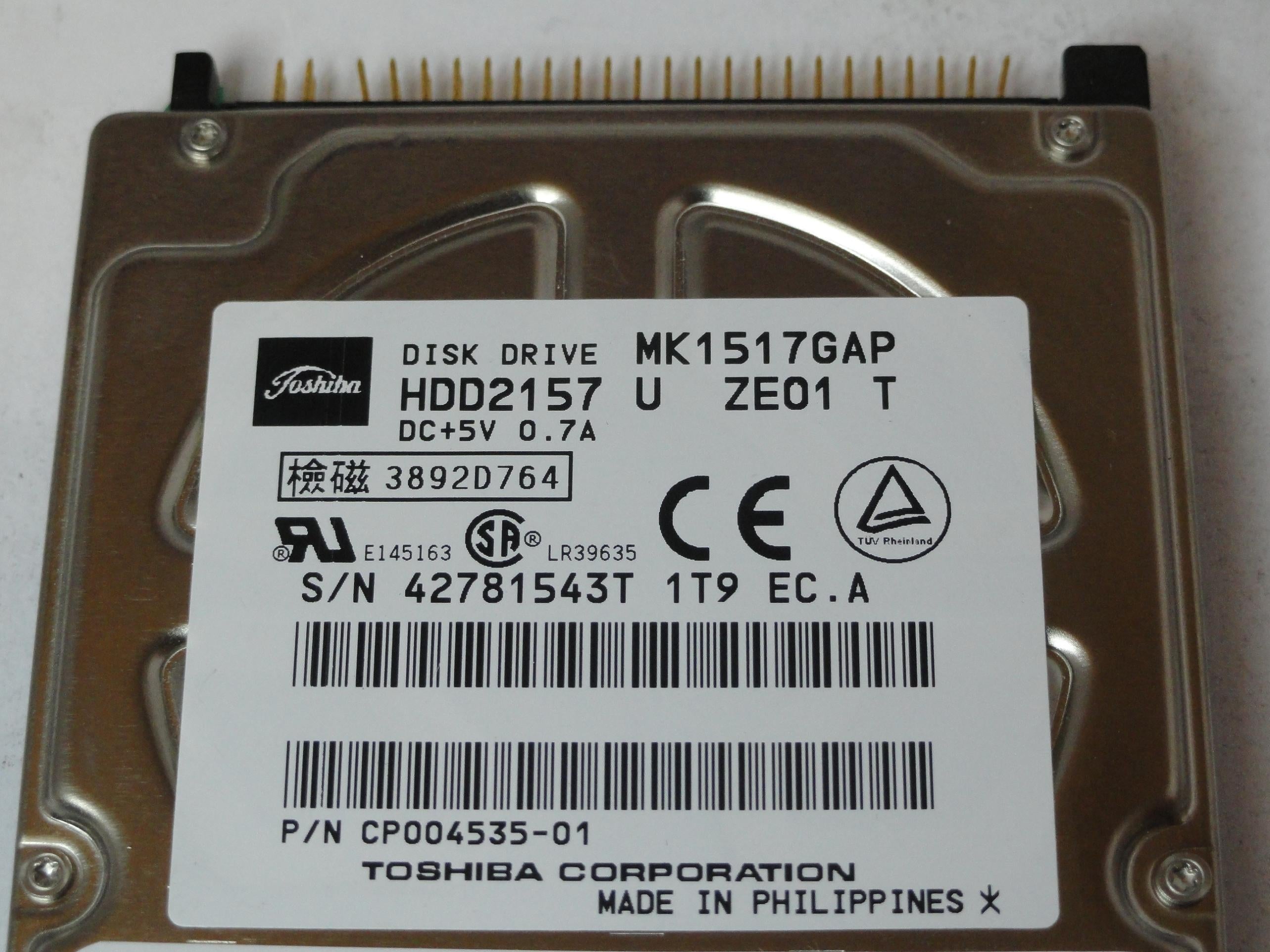 HDD2157 - Toshiba 15.1Gb IDE 4200rpm 2.5in HDD - Refurbished