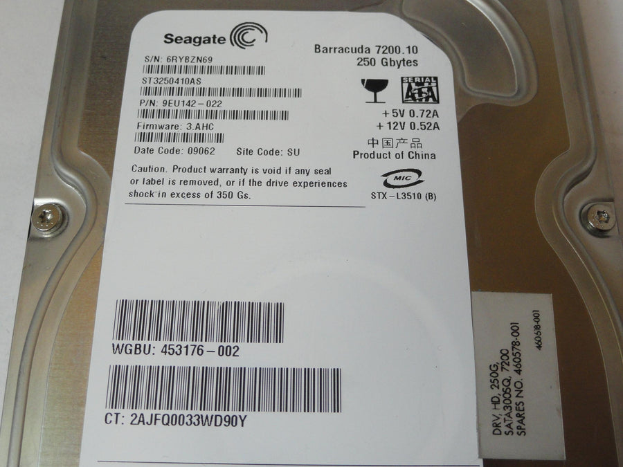 9EU142-022 - Seagate HP 250Gb SATA 7200rpm 3.5in HDD - Refurbished