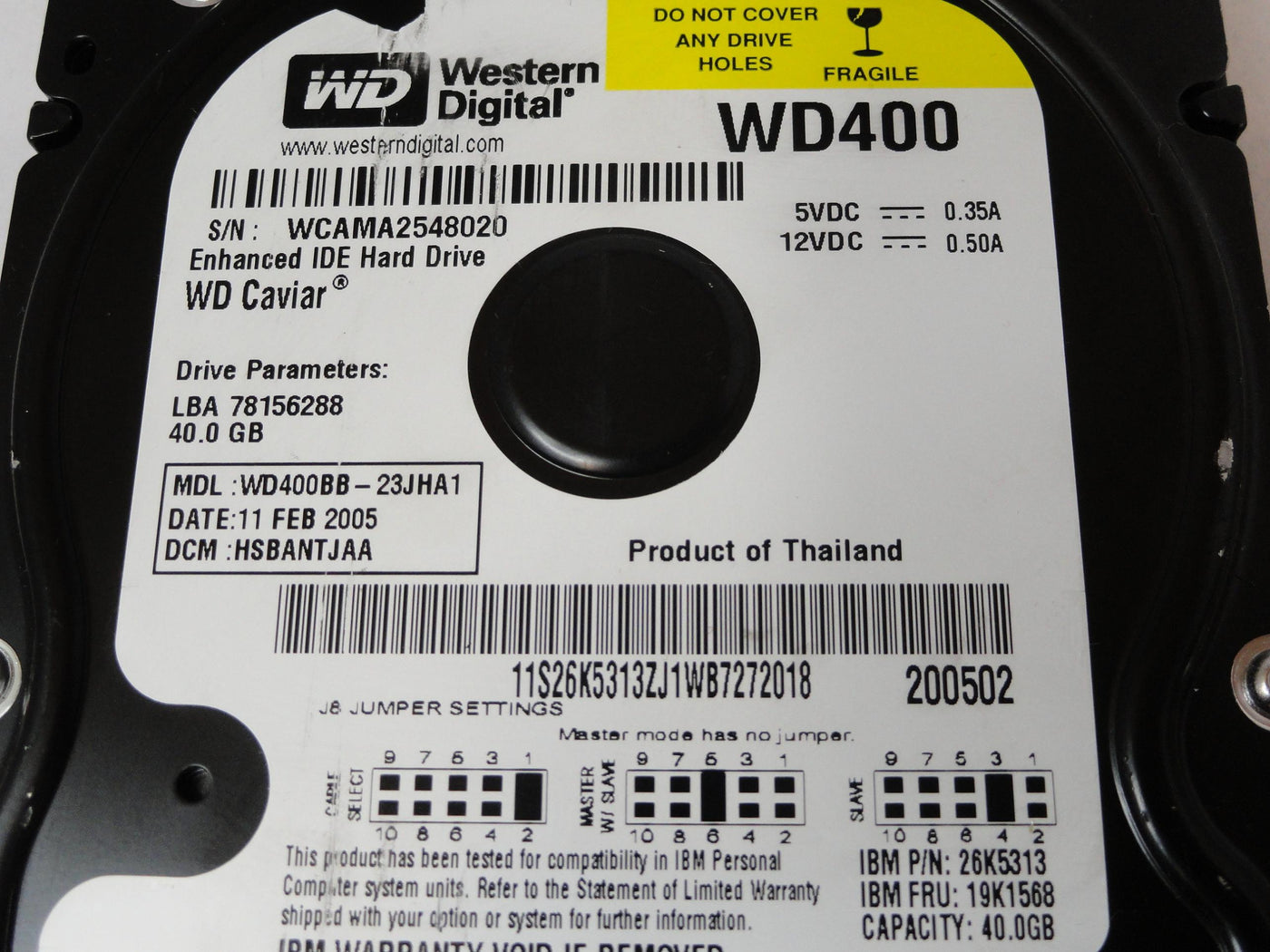 PR21784_WD400BB-23JHA1_Western Digital IBM 40Gb 7200rpm 3.5in HDD - Image3