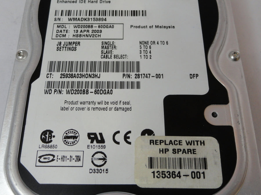 WD200BB-60DGA0 - Western Digital HP 20Gb IDE 7200rpm 3.5in HDD - Refurbished