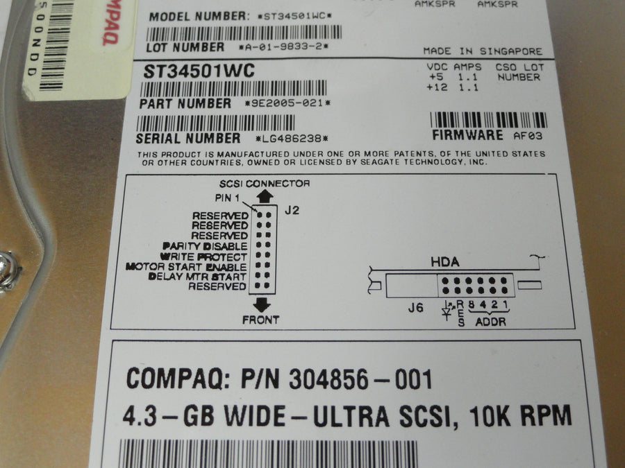 9E2005-021 - Seagate Compaq 4.5Gb SCSI 80 Pin 10Krpm 3.5in HDD - Refurbished