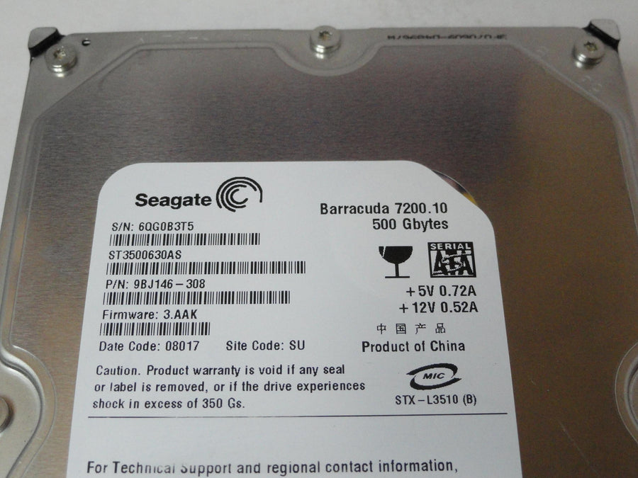 9BJ146-308 - Seagate 500Gb SATA 7200rpm 3.5in HDD - USED