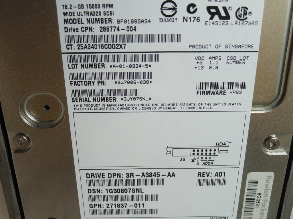 9W7006-038 - Seagate HP 18.2GB SCSI 80 Pin 15Krpm 3.5in HDD in Caddy - Refurbished
