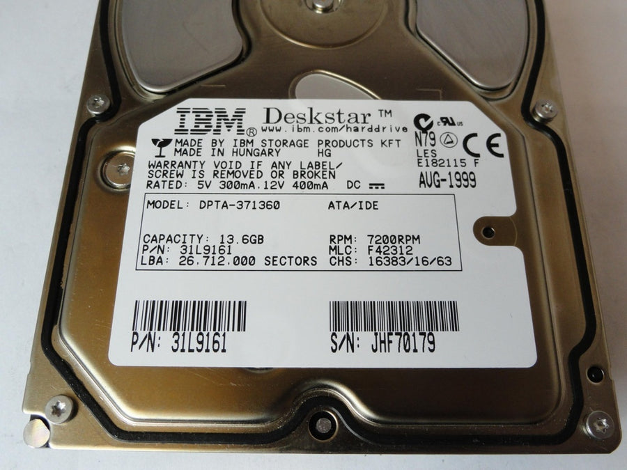 31L9161 - IBM 13.6Gb IDE 7200rpm 3.5in HDD - Refurbished