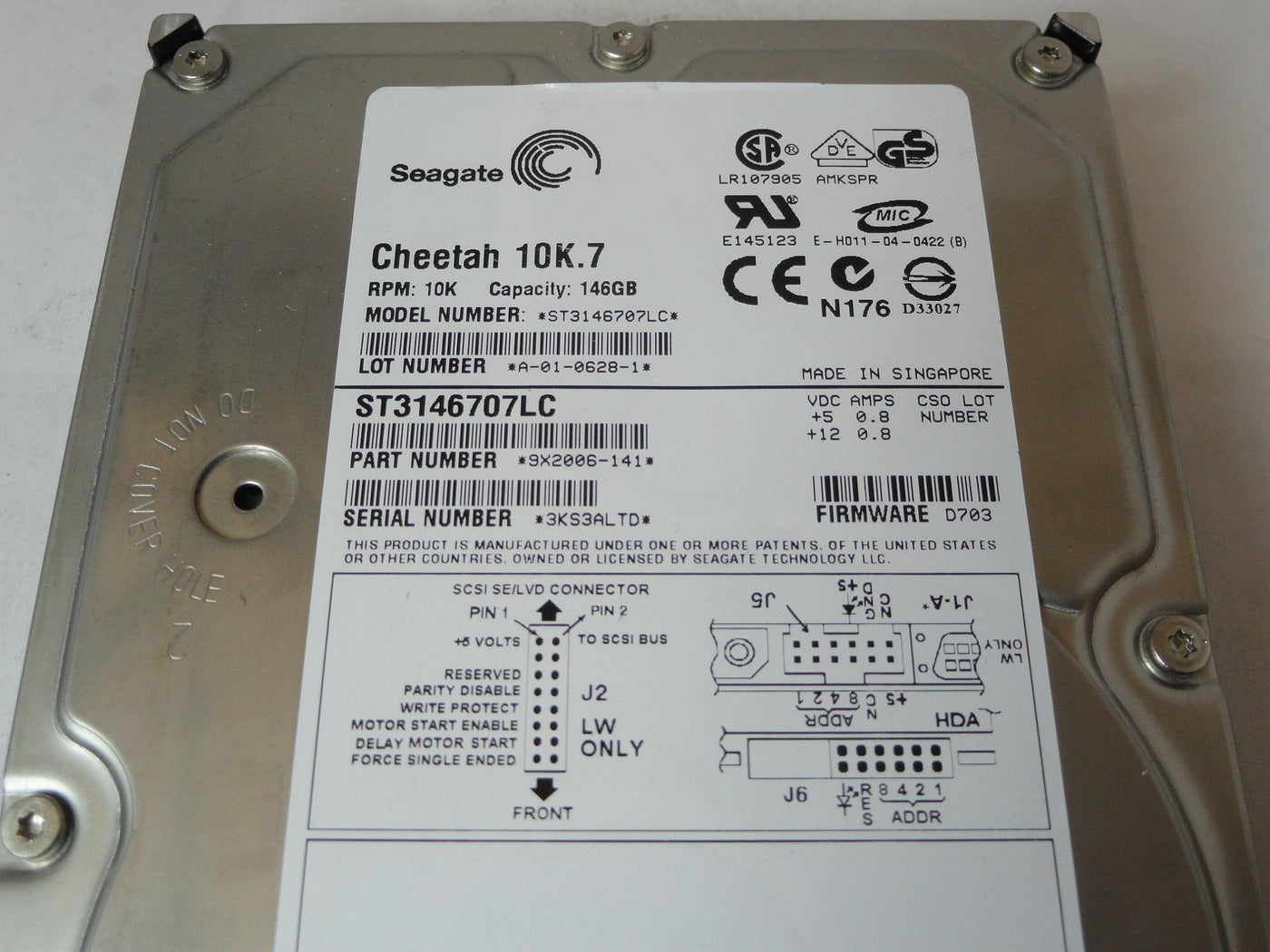 9X2006-141 - Seagate 146Gb SCSI 80 Pin 10Krpm 3.5in HDD - USED
