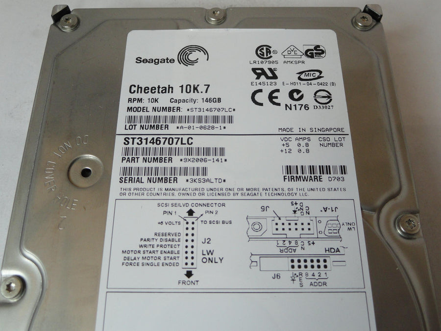 9X2006-141 - Seagate 146Gb SCSI 80 Pin 10Krpm 3.5in HDD - USED