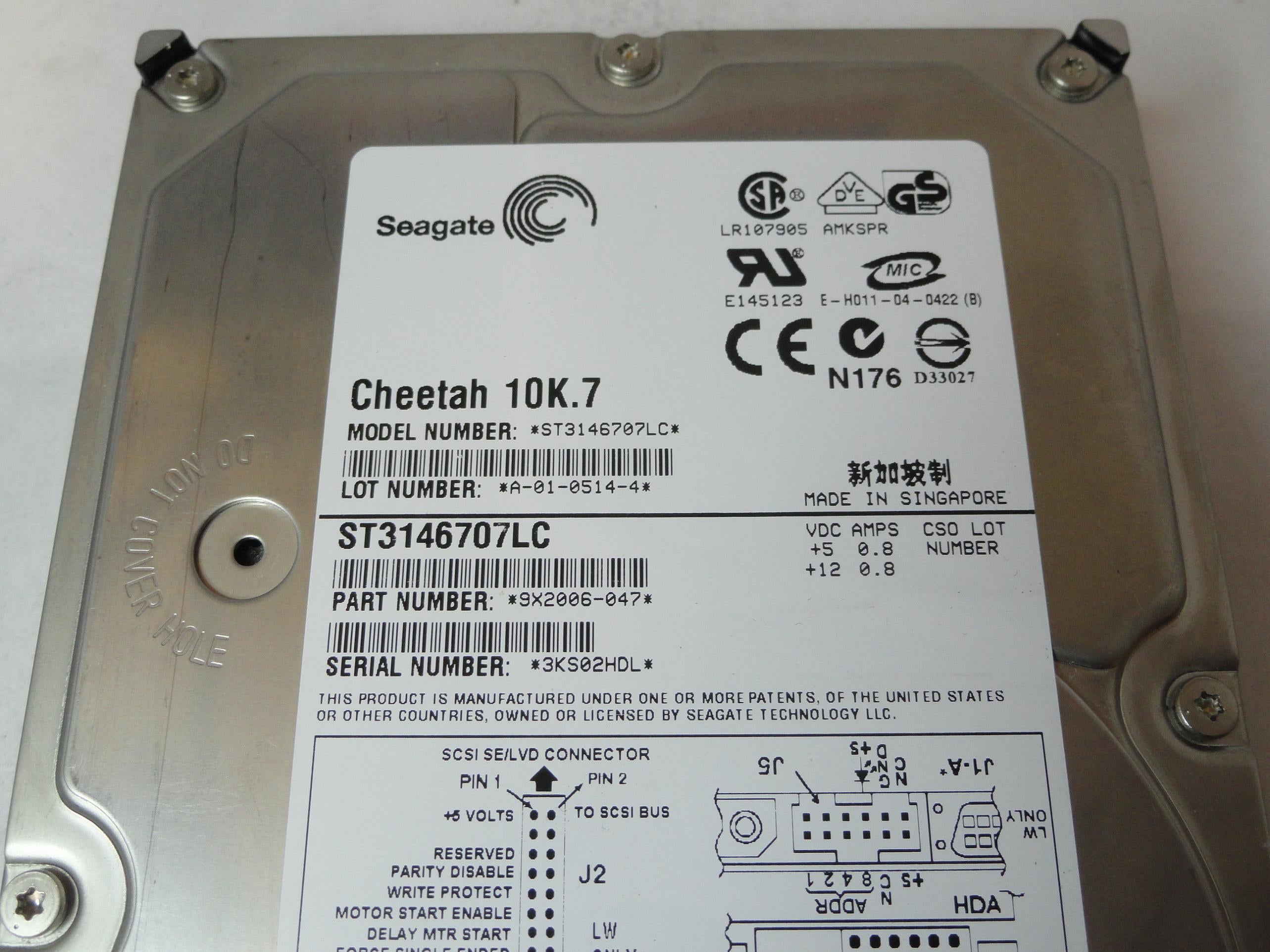 9X2006-047 - Seagate 146Gb SCSI 80 Pin 10Krpm 3.5in HDD - USED