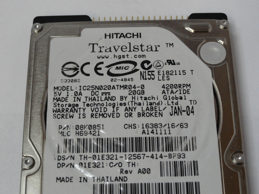 PR23971_08K0851_Hitachi Dell 20GB IDE 4200rpm 2.5in HDD - Image2