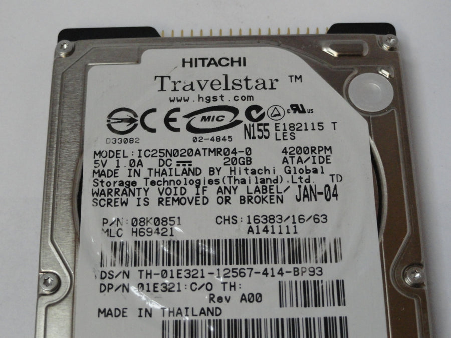 PR23971_08K0851_Hitachi Dell 20GB IDE 4200rpm 2.5in HDD - Image2