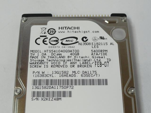 PR22321_13G1582_Hitachi 40Gb IDE 5400rpm 2.5in Recertified HDD - Image3