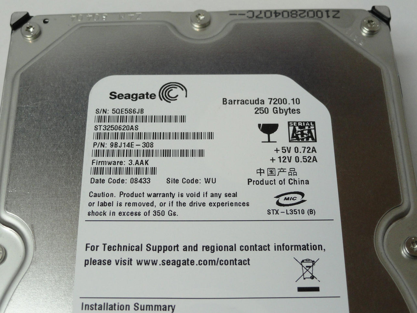 PR23181_9BJ14E-308_Seagate 250GB SATA 7200rpm 3.5in HDD - Image2