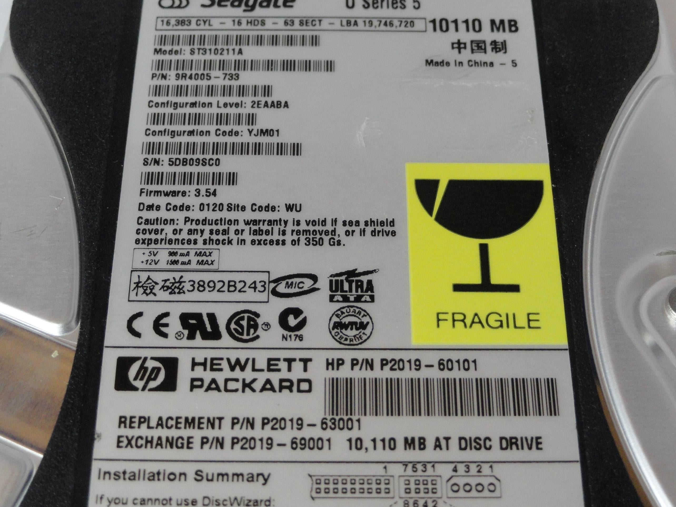 9R4005-733 - Seagate HP 10GB IDE 5400rpm 3.5in U Series 5 HDD - USED