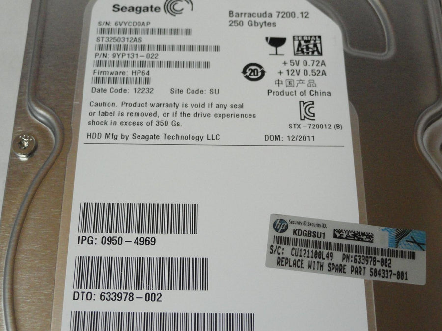 PR22896_9YP131-022_Seagate HP 250Gb SATA 7200rpm 3.5in HDD - Image2