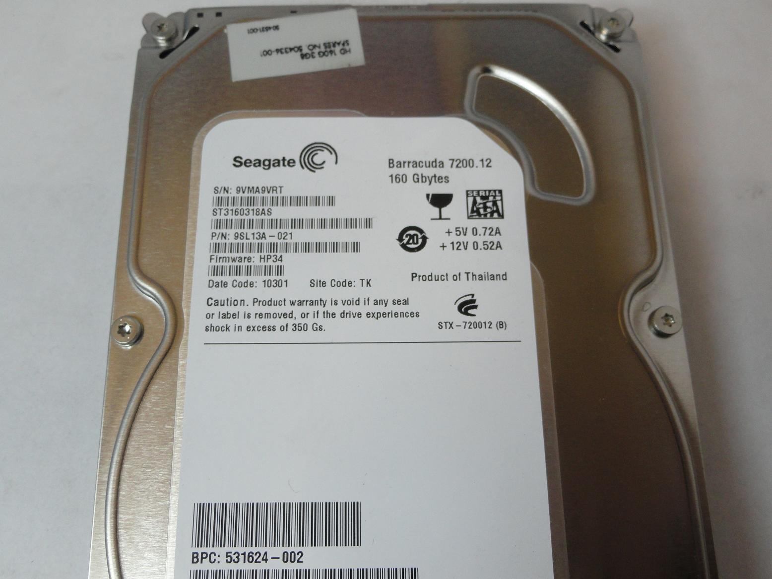 9SL13A-021 - Seagate HP 160Gb SATA 7200rpm 3.5in Low Profile HDD - Refurbished