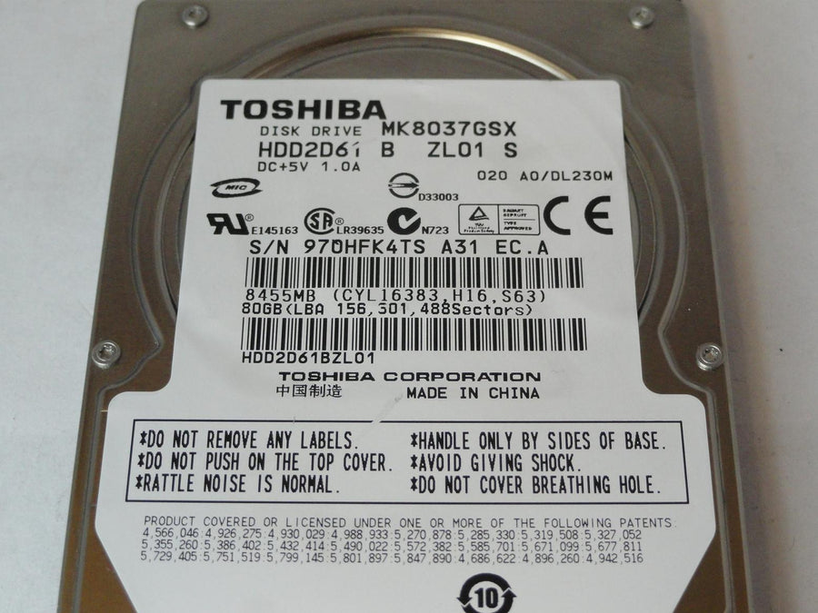 PR22965_HDD2D61_Toshiba 80Gb SATA 5400rpm 2.5in HDD - Image2