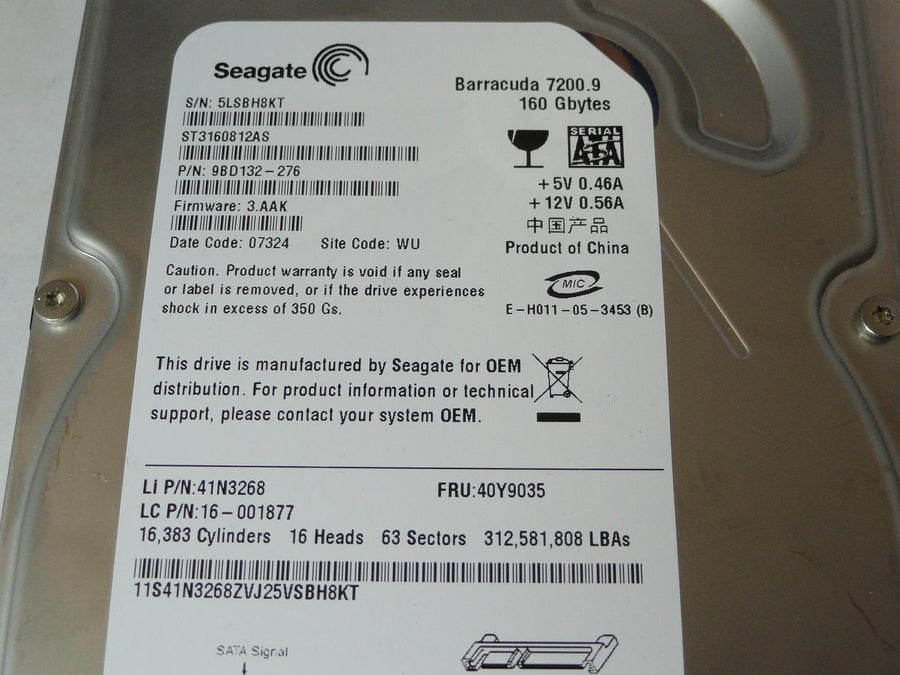 9BD132-276 - Seagate IBM 160Gb SATA 7200rpm 3.5in HDD - USED