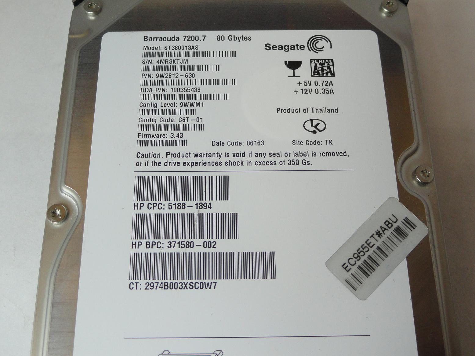 PR22991_9W2812-630_Seagate HP 80Gb SATA 7200rpm 3.5in HDD - Image2