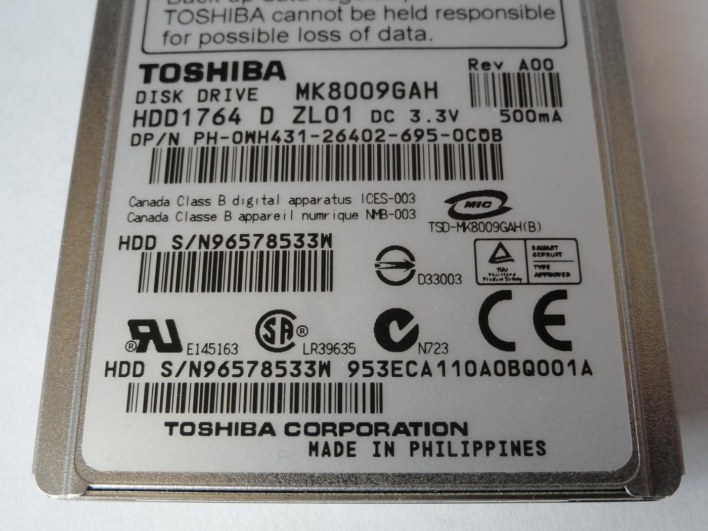 PR23017_HDD1764_Toshiba Dell 80Gb ZIF 4200rpm 1.8in HDD - Image3